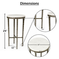 Minza Accent Side End Table, Modern White Marble Round Top, Hand Forged, Hammered Antique Nickel Finish, 24 Inch - UPT-345033