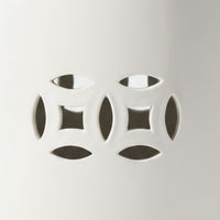 Garden Accent Table,  17 Inch Round Drum Shape, White Ceramic, Cut Out Details - UPT-349935