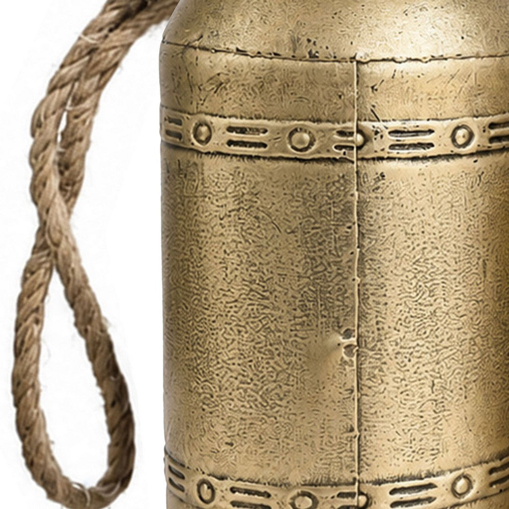 Pima 3 Piece Cowbell Set, Etched Antique Gold Iron with Jute Rope, Organic Decor - UPT-350388