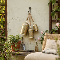 Pima 3 Piece Cowbell Set, Etched Antique Gold Iron with Jute Rope, Organic Decor - UPT-350388