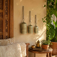 Pima 3 Piece Cowbell Set, Etched Antique Gold Iron with Jute Rope, Organic Decor - UPT-350388