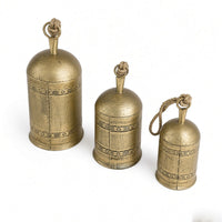 Pima 3 Piece Cowbell Set, Etched Antique Gold Iron with Jute Rope, Organic Decor - UPT-350388