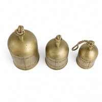 Pima 3 Piece Cowbell Set, Etched Antique Gold Iron with Jute Rope, Organic Decor - UPT-350388