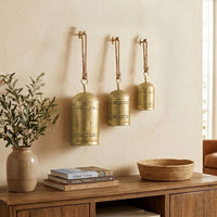 Pima 3 Piece Cowbell Set, Etched Antique Gold Iron with Jute Rope, Organic Decor - UPT-350388