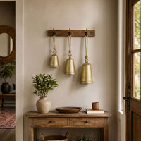 Loma Set of 3 Wall Hanging Bells, Antique Gold Finish, Natural Jute Rope, Boho Home Decor - UPT-350389
