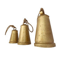 Loma Set of 3 Wall Hanging Bells, Antique Gold Finish, Natural Jute Rope, Boho Home Decor - UPT-350389