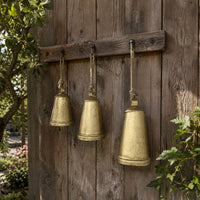 Loma Set of 3 Wall Hanging Bells, Antique Gold Finish, Natural Jute Rope, Boho Home Decor - UPT-350389