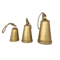 Loma Set of 3 Wall Hanging Bells, Antique Gold Finish, Natural Jute Rope, Boho Home Decor - UPT-350389