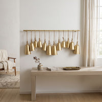 Poma Hanging Bell Wall Decor Set with 12 Bells, Antique Gold Iron, Jute Rope, 48 Inch - UPT-350391