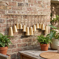 Poma Hanging Bell Wall Decor Set with 12 Bells, Antique Gold Iron, Jute Rope, 48 Inch - UPT-350391