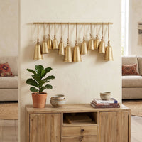 Poma Hanging Bell Wall Decor Set with 12 Bells, Antique Gold Iron, Jute Rope, 48 Inch - UPT-350391