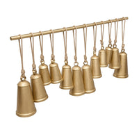 Poma Hanging Bell Wall Decor Set with 12 Bells, Antique Gold Iron, Jute Rope, 48 Inch - UPT-350391