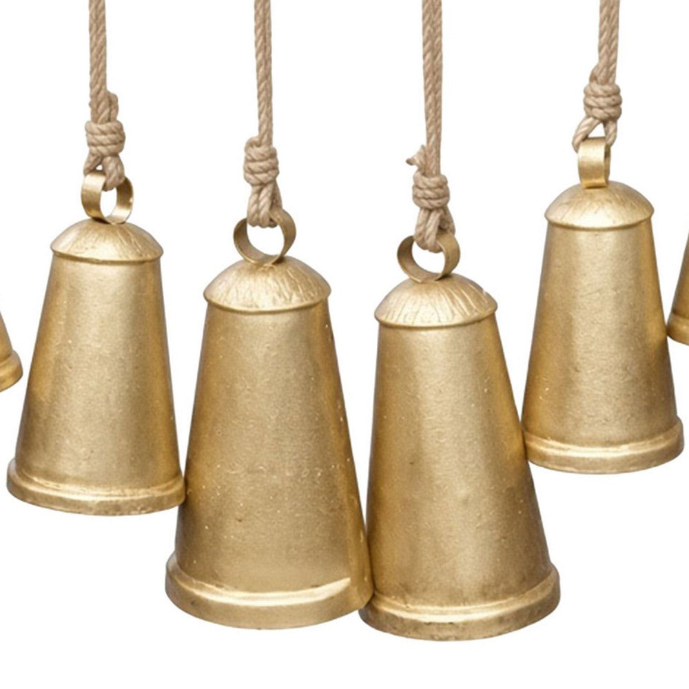 Poma Hanging Bell Wall Decor Set with 12 Bells, Antique Gold Iron, Jute Rope, 48 Inch - UPT-350391