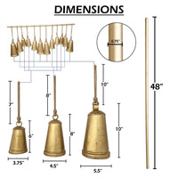 Poma Hanging Bell Wall Decor Set with 12 Bells, Antique Gold Iron, Jute Rope, 48 Inch - UPT-350391