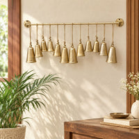 Poma Hanging Bell Wall Decor Set with 12 Bells, Antique Gold Iron, Jute Rope, 48 Inch - UPT-350391