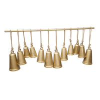 Poma Hanging Bell Wall Decor Set with 12 Bells, Antique Gold Iron, Jute Rope, 48 Inch - UPT-350391