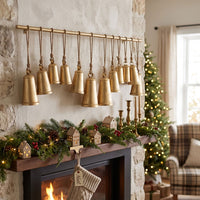 Poma Hanging Bell Wall Decor Set with 12 Bells, Antique Gold Iron, Jute Rope, 48 Inch - UPT-350391