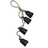 Koma 27 Inch Decorative Wind Chime, 4 Cascading Cow Bells, Antique Black Iron, Jute Rope, Boho Rustic Style - UPT-350392
