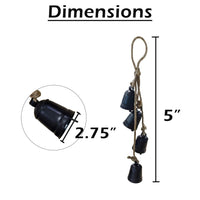 Koma 27 Inch Decorative Wind Chime, 4 Cascading Cow Bells, Antique Black Iron, Jute Rope, Boho Rustic Style - UPT-350392