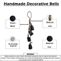 Koma 27 Inch Decorative Wind Chime, 4 Cascading Cow Bells, Antique Black Iron, Jute Rope, Boho Rustic Style - UPT-350392