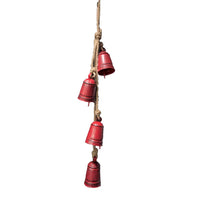 Koma 27 Inch Decorative Wind Chime, 4 Cascading Cow Bells, Antique Red Iron, Jute Rope, Boho Rustic Style - UPT-350393