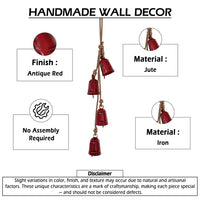 Koma 27 Inch Decorative Wind Chime, 4 Cascading Cow Bells, Antique Red Iron, Jute Rope, Boho Rustic Style - UPT-350393