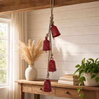 Koma 27 Inch Decorative Wind Chime, 4 Cascading Cow Bells, Antique Red Iron, Jute Rope, Boho Rustic Style - UPT-350393