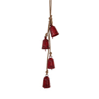 Koma 27 Inch Decorative Wind Chime, 4 Cascading Cow Bells, Antique Red Iron, Jute Rope, Boho Rustic Style - UPT-350393