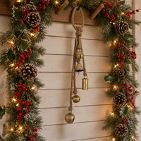 Soma 5 Assorted Shape Bells on Jute Rope, Antique Gold Finish, 23 Inch - UPT-350394
