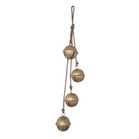 Roma 34 Inch Cascading Hanging Bells, Gold Finish, Natural Jute Rope, Boho Rustic Decor - UPT-350395
