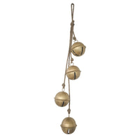 Roma 34 Inch Cascading Hanging Bells, Gold Finish, Natural Jute Rope, Boho Rustic Decor - UPT-350395