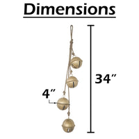 Roma 34 Inch Cascading Hanging Bells, Gold Finish, Natural Jute Rope, Boho Rustic Decor - UPT-350395