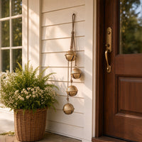 Roma 34 Inch Cascading Hanging Bells, Gold Finish, Natural Jute Rope, Boho Rustic Decor - UPT-350395