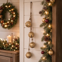 Roma 34 Inch Cascading Hanging Bells, Gold Finish, Natural Jute Rope, Boho Rustic Decor - UPT-350395