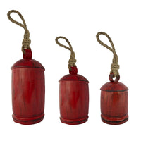 Joma Set of 3 Cowbells Wall Hanging, Jute Rope, Antique Red Iron Finish, Rustic Boho Home Decor - UPT-350396