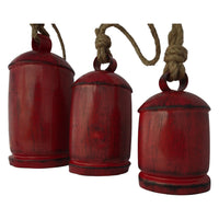 Joma Set of 3 Cowbells Wall Hanging, Jute Rope, Antique Red Iron Finish, Rustic Boho Home Decor - UPT-350396