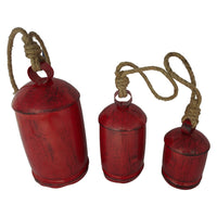 Joma Set of 3 Cowbells Wall Hanging, Jute Rope, Antique Red Iron Finish, Rustic Boho Home Decor - UPT-350396