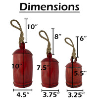 Joma Set of 3 Cowbells Wall Hanging, Jute Rope, Antique Red Iron Finish, Rustic Boho Home Decor - UPT-350396