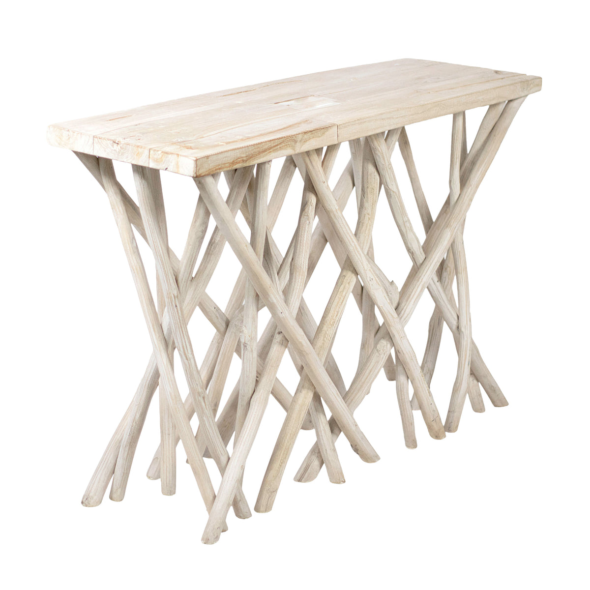 Kyra 47 Inch Sofa Console Table, Solid Teakwood Branch Legs, Whitewash Finish - UPT-350397