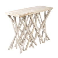 Kyra 47 Inch Sofa Console Table, Solid Teakwood Branch Legs, Whitewash Finish - UPT-350397