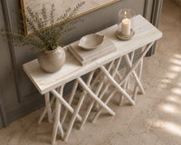 Kyra 47 Inch Sofa Console Table, Solid Teakwood Branch Legs, Whitewash Finish - UPT-350397