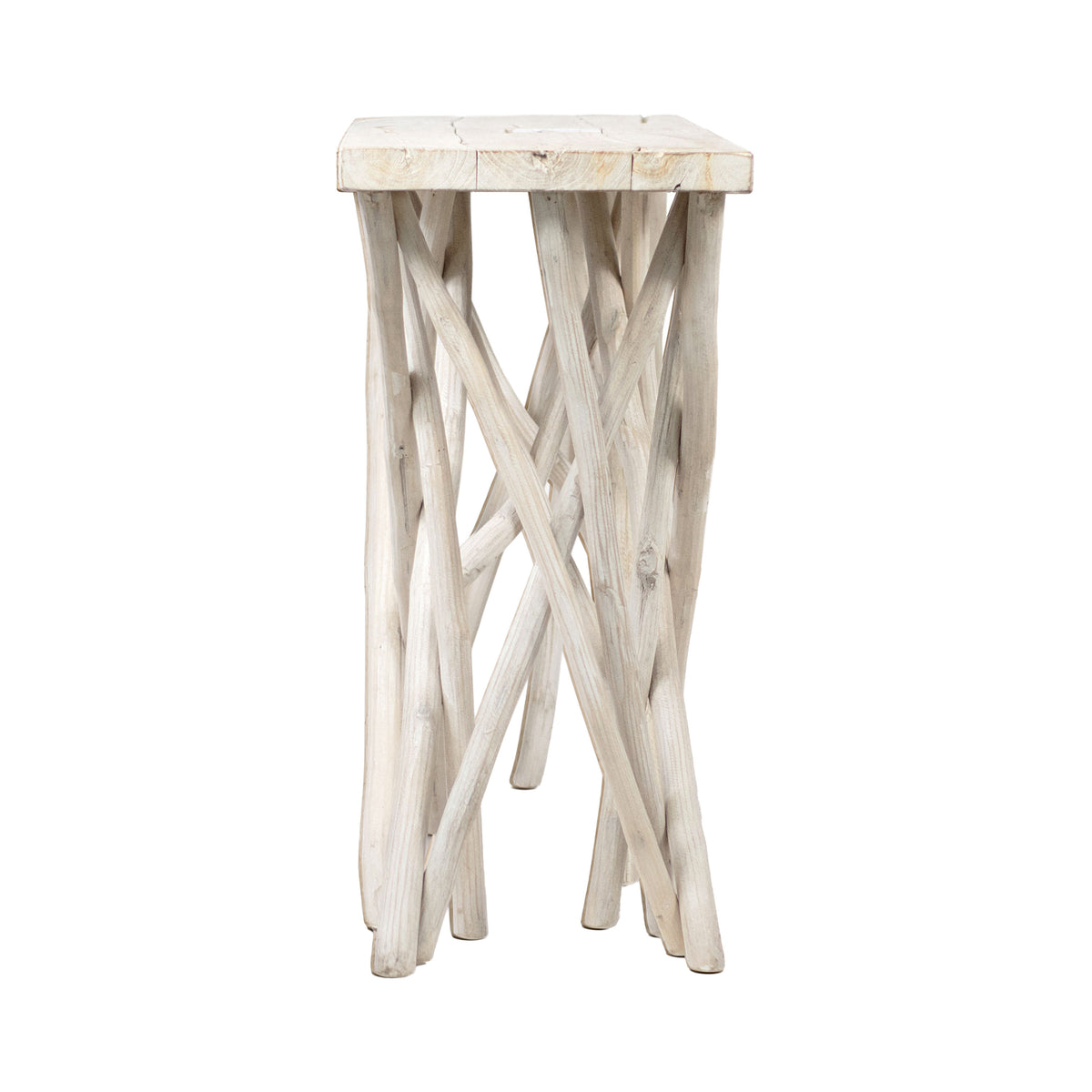 Kyra 47 Inch Sofa Console Table, Solid Teakwood Branch Legs, Whitewash Finish - UPT-350397