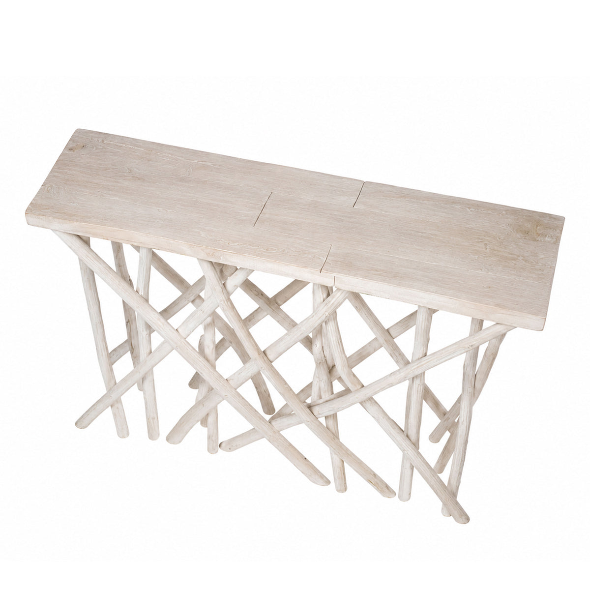Kyra 47 Inch Sofa Console Table, Solid Teakwood Branch Legs, Whitewash Finish - UPT-350397
