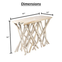 Kyra 47 Inch Sofa Console Table, Solid Teakwood Branch Legs, Whitewash Finish - UPT-350397