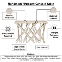 Kyra 47 Inch Sofa Console Table, Solid Teakwood Branch Legs, Whitewash Finish - UPT-350397