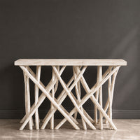 Kyra 47 Inch Sofa Console Table, Solid Teakwood Branch Legs, Whitewash Finish - UPT-350397