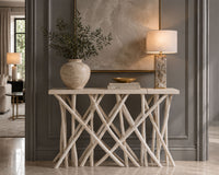 Kyra 47 Inch Sofa Console Table, Solid Teakwood Branch Legs, Whitewash Finish - UPT-350397