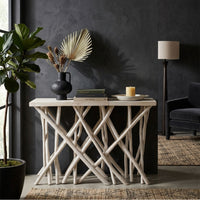 Kyra 47 Inch Sofa Console Table, Solid Teakwood Branch Legs, Whitewash Finish - UPT-350397