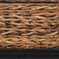 Jinu 48 Inch Coffee Table with Natural Brown Woven Banana Leaf Top, Black Acacia Wood Base, Organic Decor - UPT-350399