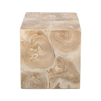 Sira Mosaic Side End Table, Hand Oiled Natural Brown Finish, 20 Inch Solid Teak Wood Slice Cube - UPT-350400